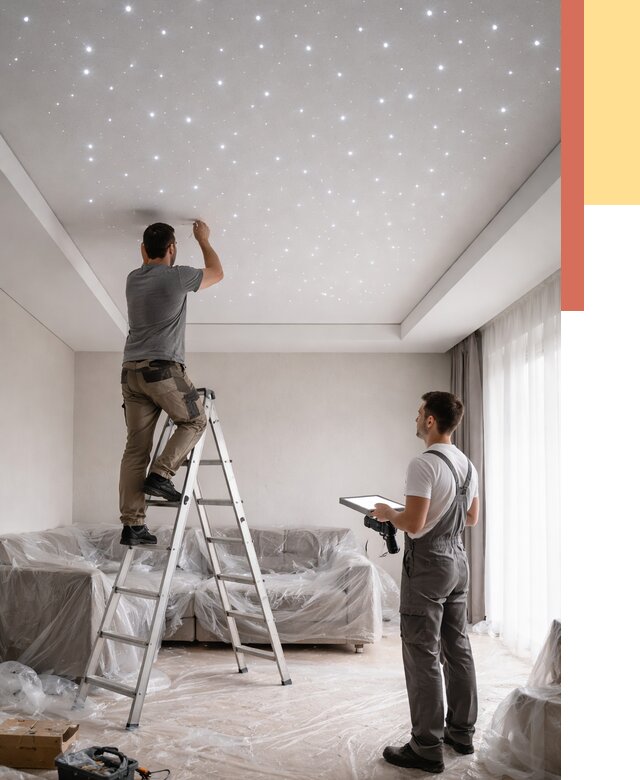 Монтаж натяжного потолка «звездное небо» в щербинке от 6618 руб. | ОТДЕЛОЧНИК-Щрб