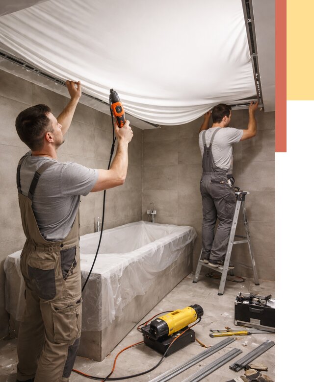 Монтаж натяжного потолка в ванной в щербинке от 1222 руб. под ключ | ОТДЕЛОЧНИК-Щрб