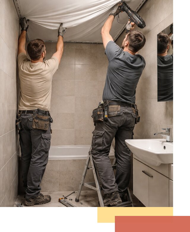 Монтаж натяжного потолка в ванной в щербинке быстро и качественно