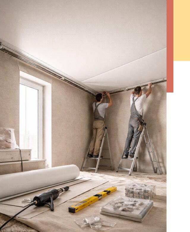 Монтаж натяжного потолка в спальне в щербинке от 3869 руб. под ключ | ОТДЕЛОЧНИК-Щрб