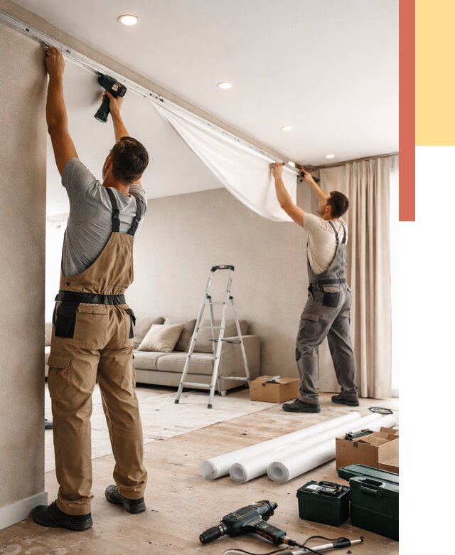 Монтаж натяжного потолка в гостиной в щербинке от 560 руб. | ОТДЕЛОЧНИК-Щрб