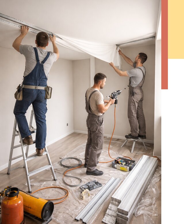 Монтаж натяжного потолка в студии в щербинке от 5600 руб. — быстро и недорого | ОТДЕЛОЧНИК-Щрб