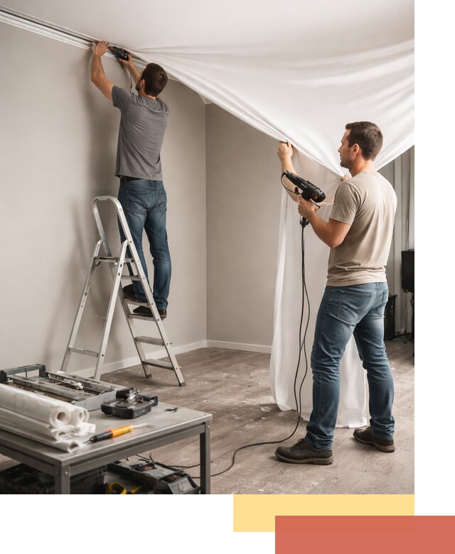 Монтаж натяжного потолка в студии в щербинке