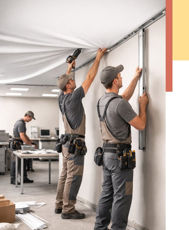 Монтаж натяжного потолка в офисе в щербинке от 458 руб/м² — быстро и недорого | ОТДЕЛОЧНИК-Щрб