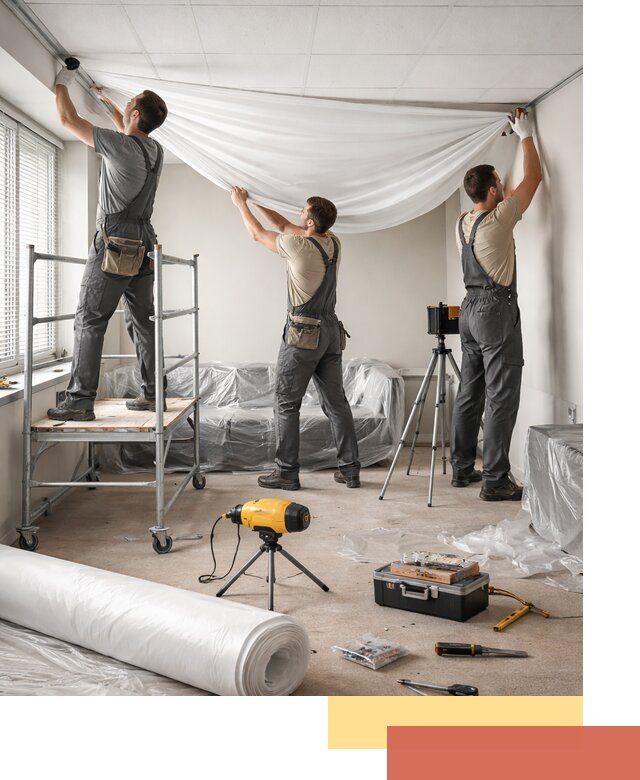 Монтаж натяжного потолка в офисе в щербинке