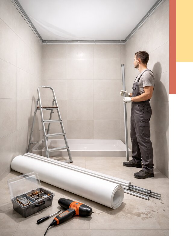 Монтаж натяжного потолка в санузле в щербинке от 1884 руб. — ОТДЕЛОЧНИК-Щрб