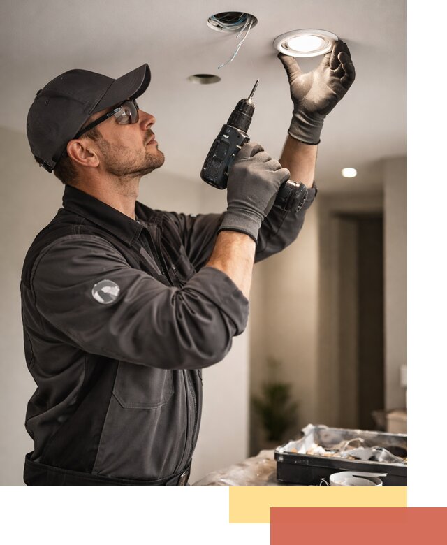 Установка точечных светильников в натяжной потолок в щербинке