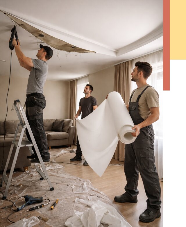 Замена полотна натяжного потолка в щербинке от 9673 руб. быстро и недорого | ОТДЕЛОЧНИК-Щрб