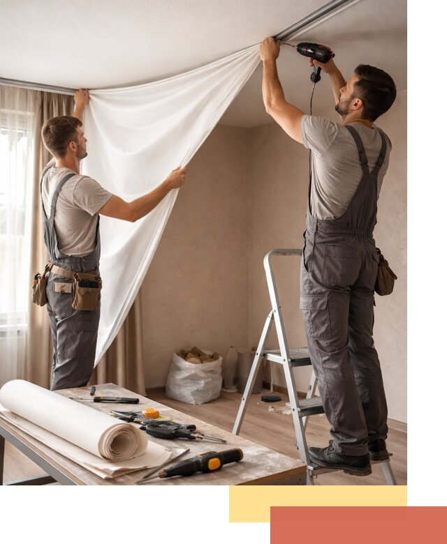 Замена полотна натяжного потолка в щербинке быстро и качественно