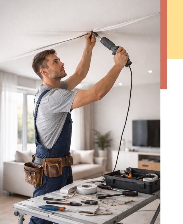 Ремонт натяжных потолков в щербинке от 9673 руб. под ключ — ОТДЕЛОЧНИК-Щрб