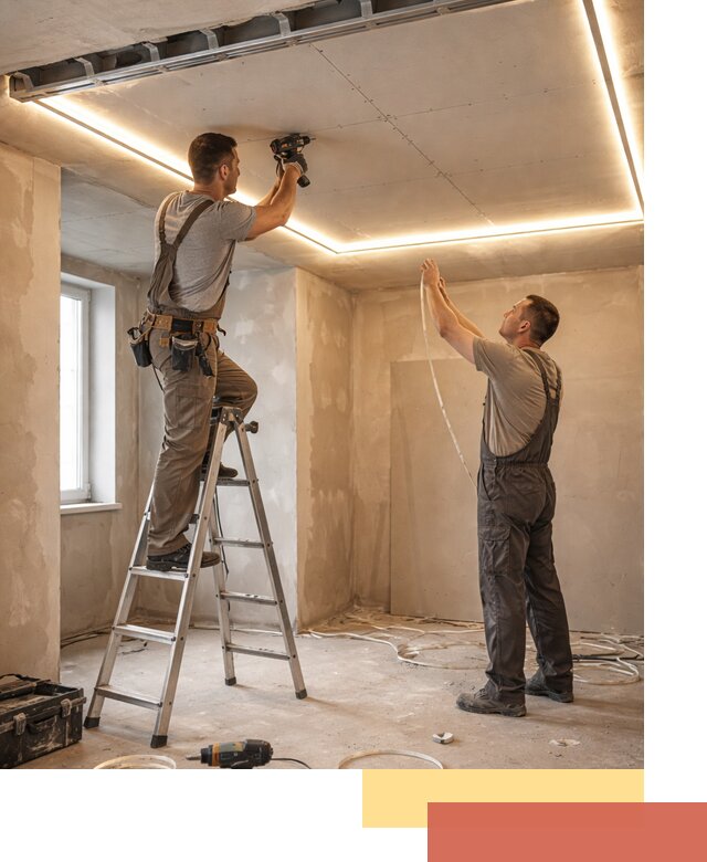 Потолок из гипсокартона с подсветкой в щербинке