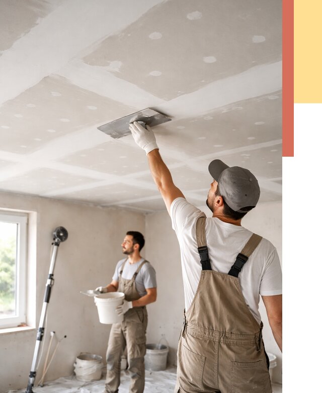 Шпаклевка потолка из гипсокартона в щербинке от 3258 руб./м2 — услуги под ключ | ОТДЕЛОЧНИК-Щрб