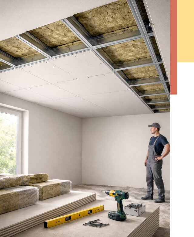 Звукоизоляция потолка ГКЛ в щербинке от 967 руб. — монтаж под ключ | ОТДЕЛОЧНИК-Щрб