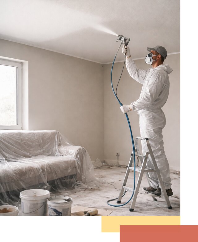 Покраска потолка краскопультом в щербинке быстро и качественно