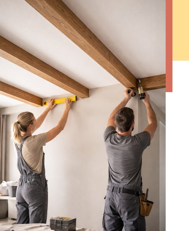 Монтаж декоративных балок на потолок в щербинке от 4276 руб. — ОТДЕЛОЧНИК-Щрб