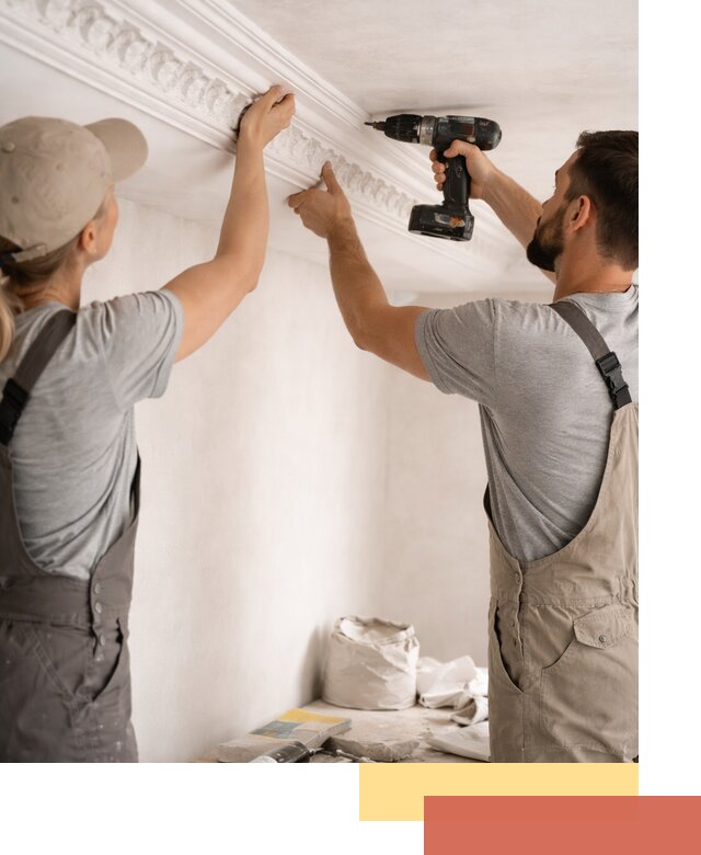 Профессиональный монтаж лепнины на потолок в щербинке